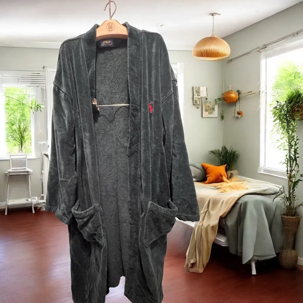 Polo ralph Lauren dark green cotton Textured bathrobe size S/M